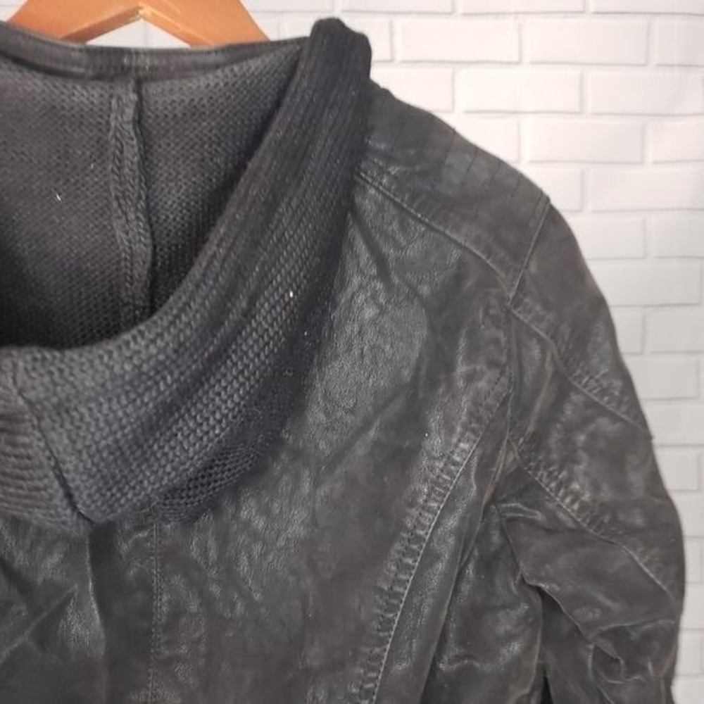 Black Hooded Moto Jacket Womens Full‎ Zip Casual - Size small - Picture 9 of 12